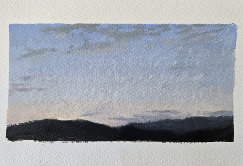 "Sunrise over Sundance" by Wyatt Rooney, Oil on Sealed Paper