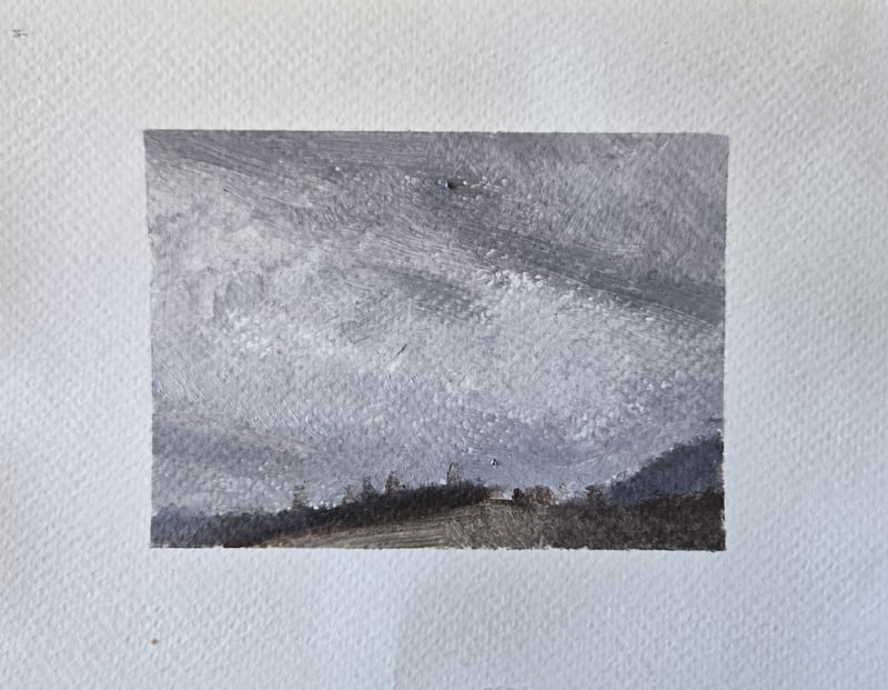 "Above the Ski Hill Sky Study" by Wyatt Rooney, Oil on Sealed Paper